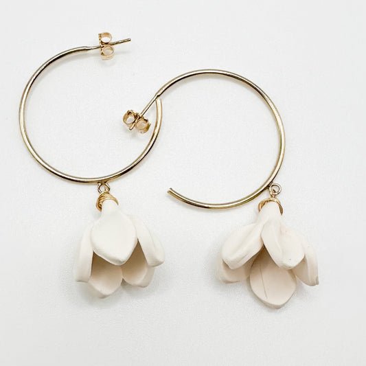 Single Flower Open Hoop Earrings