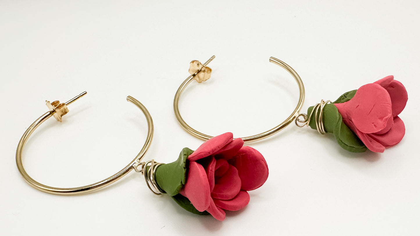 Single Flower Open Hoop Earrings