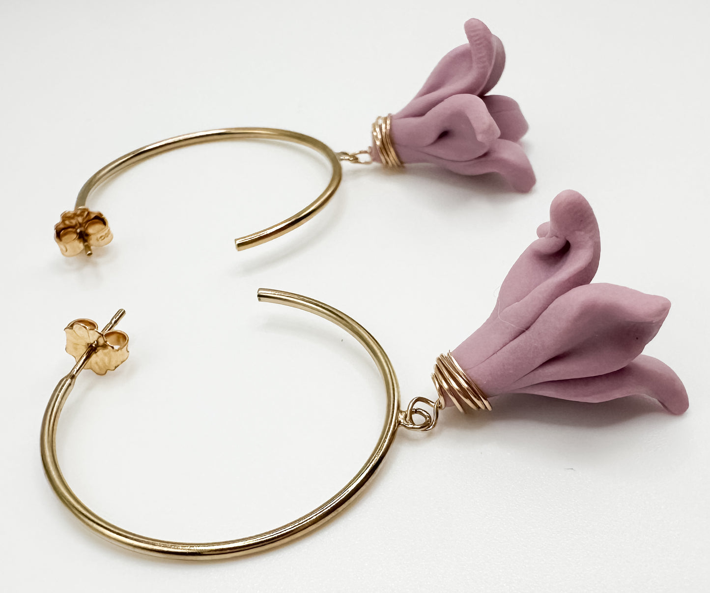 Single Flower Open Hoop Earrings